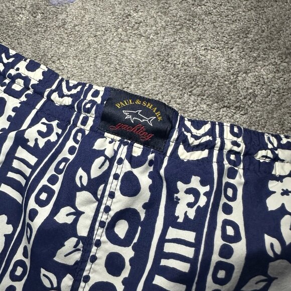 Paul Shark Yachting Nylon Swim Trunks Men L Large Blue Floral Lined Shorts - Picture 2 of 15